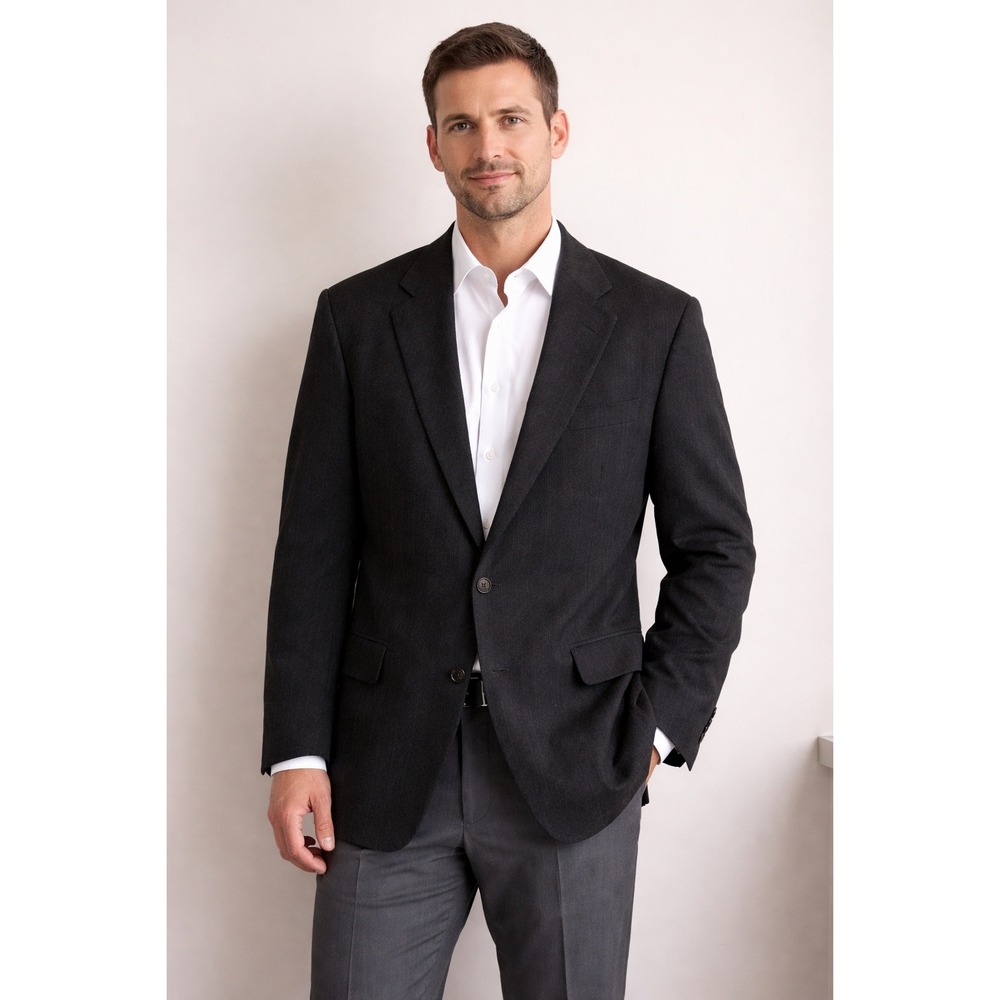 John Weitz Yale Genton Mens Charcoal Grey Pinstripe Two Button Blazer Jacket